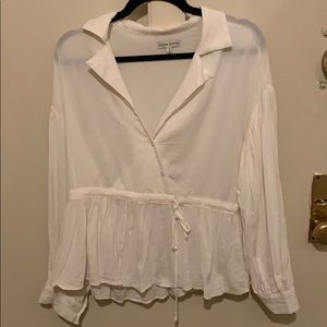 Moon River White Overlapped Button Up Top